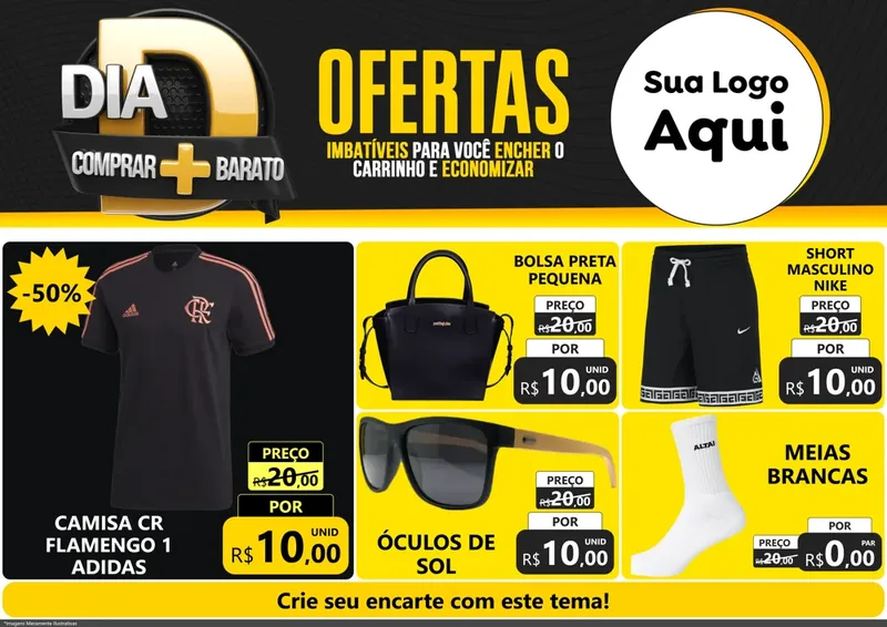 Modelo de Encarte para Encarte A4 Horizontal com o tema Dia D Mais Economia para Roupas e acessórios