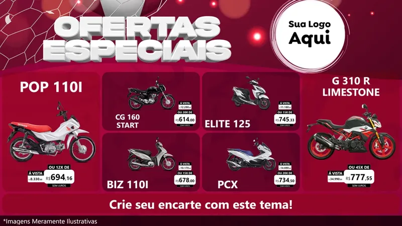 Modelo de TV para TV Horizontal com o tema Ofertas Especiais - Futebol para Concessionaria de Motos