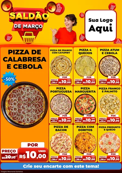 Modelo de Encarte para Encarte A4 Vertical com o tema Saldão de Março para Pizzaria