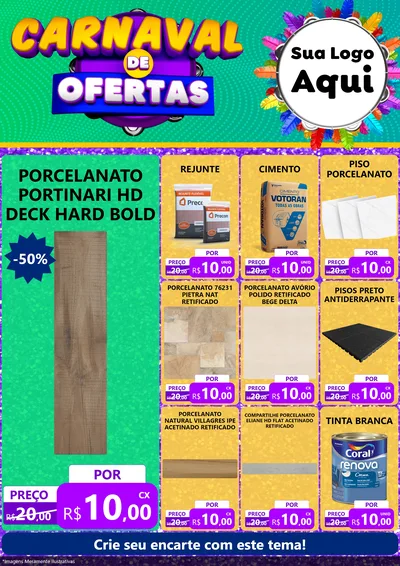 Modelo de Encarte para Encarte A4 Vertical com o tema Carnaval de Ofertas para Pisos e revestimentos