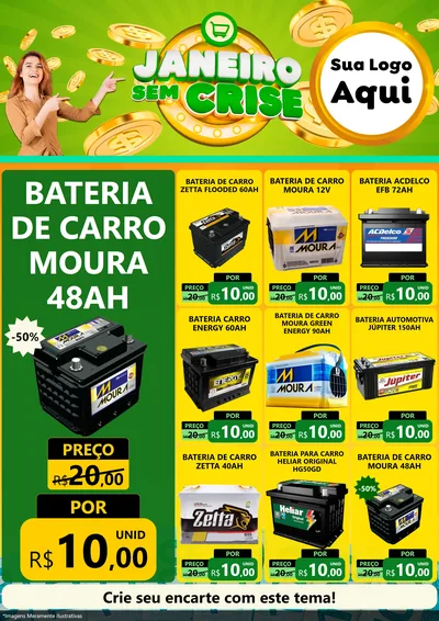 Modelo de Encarte para Encarte A4 Vertical com o tema Janeiro Sem Crise para Baterias Elétricas
