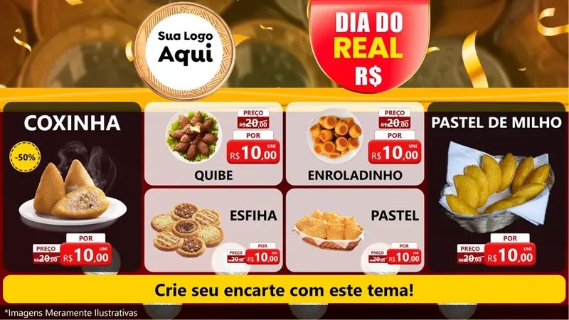 Modelo de TV para TV Horizontal com o tema Dia do Real para Salgadaria