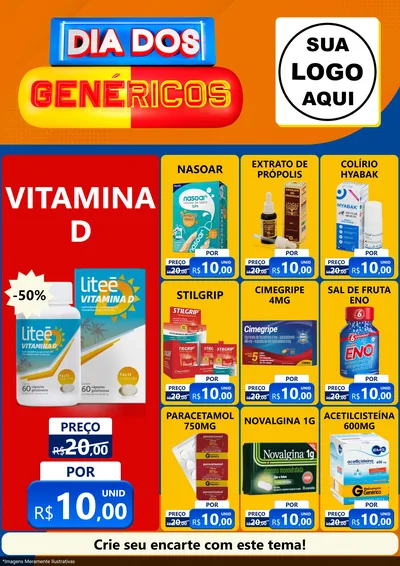 Modelo de Encarte para Encarte A4 Vertical com o tema Dia dos Genéricos - Farmácia para Farmácia