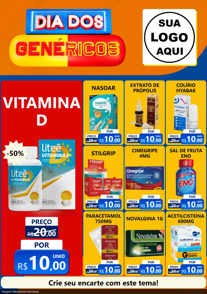 Modelo de Encarte para Encarte A4 Vertical com o tema Dia dos Genéricos - Farmácia para Farmácia