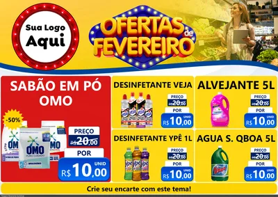 Modelo de Encarte para Encarte A4 Horizontal com o tema Ofertas de Fevereiro para Produtos de Limpeza