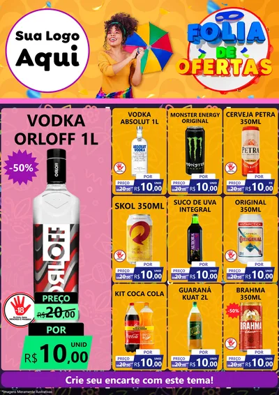 Modelo de Encarte para Encarte A4 Vertical com o tema Folia de Ofertas para Distribuidora de bebidas
