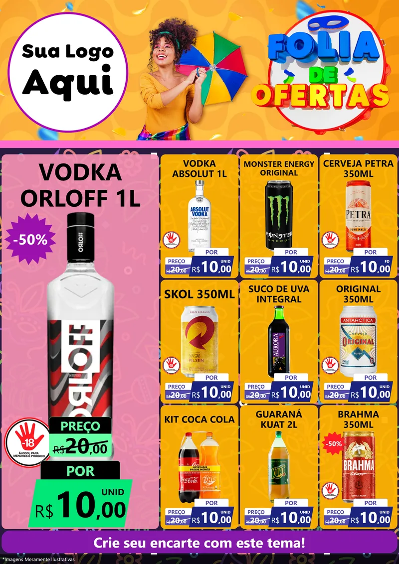 Modelo de Encarte para Encarte A4 Vertical com o tema Folia de Ofertas para Distribuidora de bebidas
