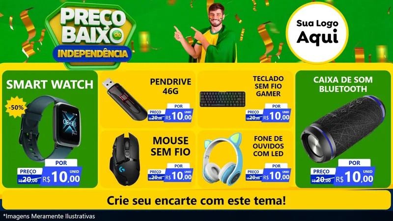 Modelo de TV para TV Horizontal com o tema Preço Baixo de Independência para Informática