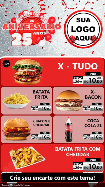 Modelo de TV para TV Vertical com o tema Promoção de Aniversário - 25Anos para Hamburgueria