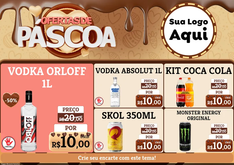 Modelo de Encarte para Encarte A4 Horizontal com o tema Ofertas de Páscoa para Distribuidora de bebidas
