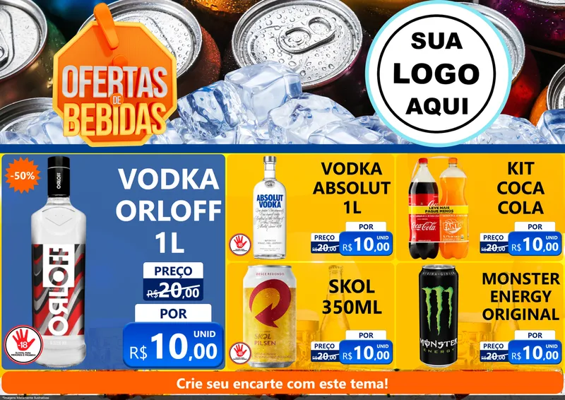 Modelo de Encarte para Encarte A4 Horizontal com o tema Ofertas de Bebidas para Distribuidora de bebidas