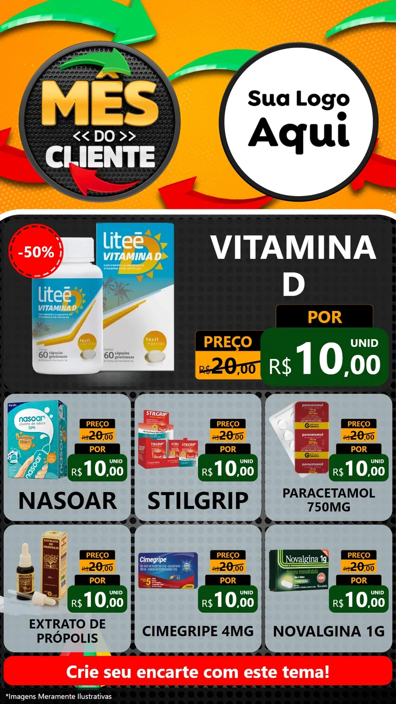 Modelo de Rede Social para Stories com o tema Mês do Cliente para Farmácia