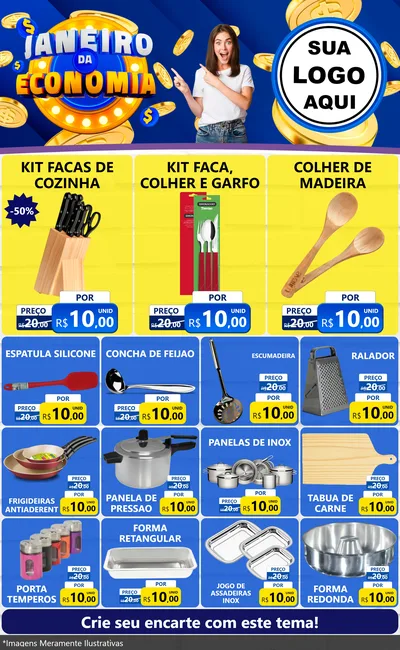 Modelo de Encarte para Encarte Grande com o tema Janeiro da Economia para Utilidades Domésticas