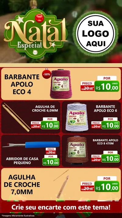 Modelo de TV para TV Vertical com o tema Natal Especial para Armarinho e Aviamentos