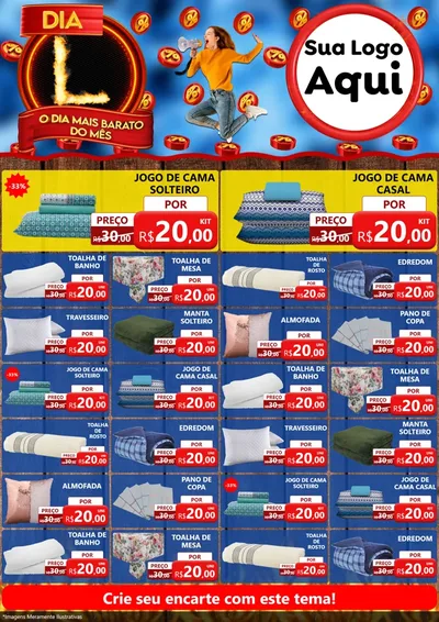 Modelo de Encarte para Encarte A4 Vertical com o tema Dia L - O Dia Mais Barato Do Mês para Cama, Mesa e Banho