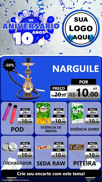 Modelo de Rede Social para Stories com o tema Promoção de Aniversário - 10 Anos para Tabacaria