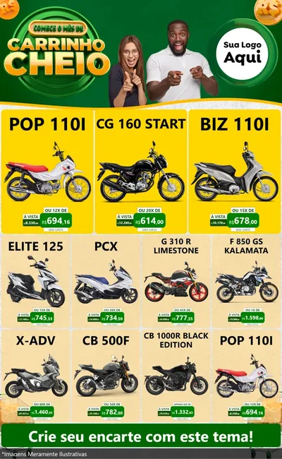 Modelo de Encarte para Encarte Grande com o tema Carrinho Cheio para Concessionaria de Motos