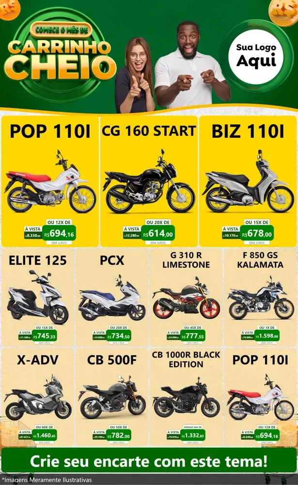 Modelo de Encarte para Encarte Grande com o tema Carrinho Cheio para Concessionaria de Motos