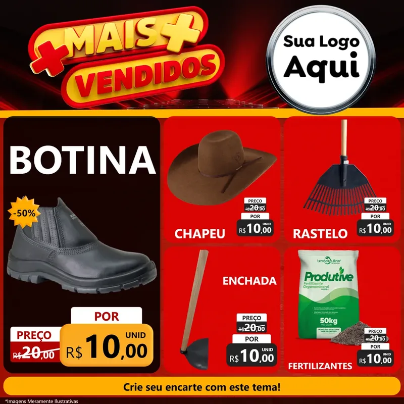 Modelo de Rede Social para Feed Facebook com o tema Mais Vendidos para Agropecuária