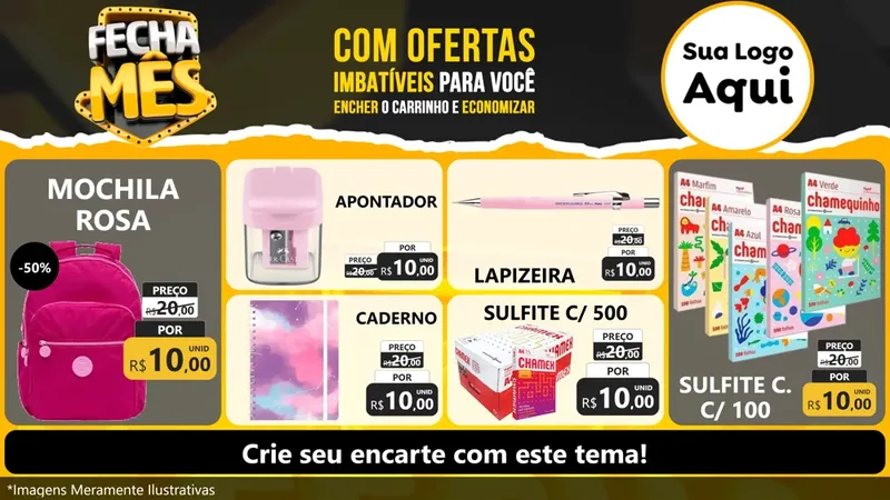 Modelo de TV para TV Horizontal com o tema Fecha Mês para Papelaria