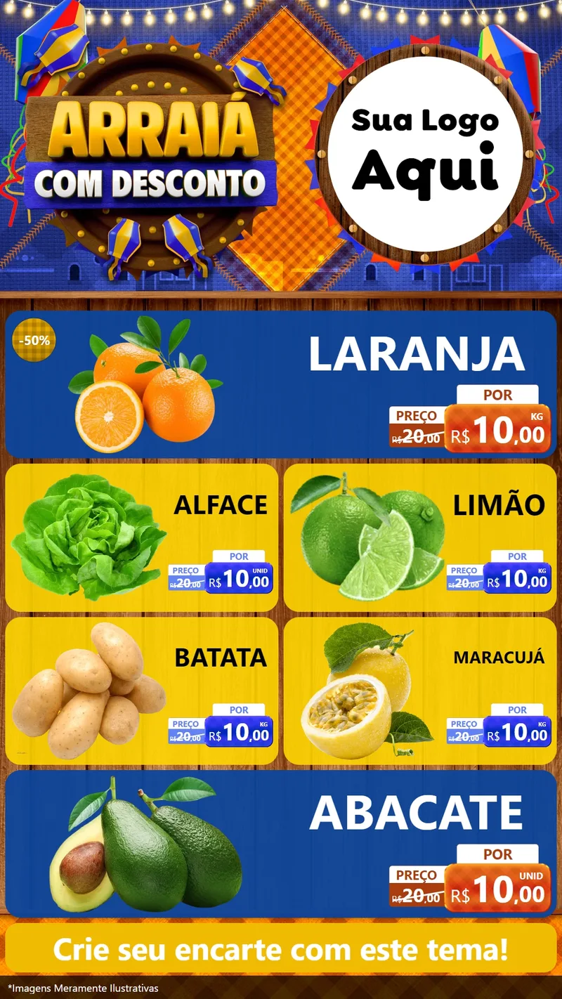 Modelo de TV para TV Vertical com o tema Arraiá Com Desconto para Hortifrúti