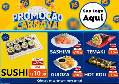 Modelo de Encarte para Encarte A4 Horizontal com o tema Promoção de Carnaval para Comida japonesa