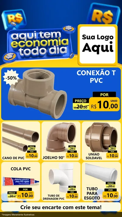 Modelo de Rede Social para Stories com o tema Aqui Tem Economia Todo Dia para Tubos e conexões
