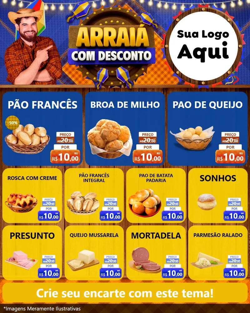 Modelo de Rede Social para Feed Instagram com o tema Arraiá Com Desconto para Padaria