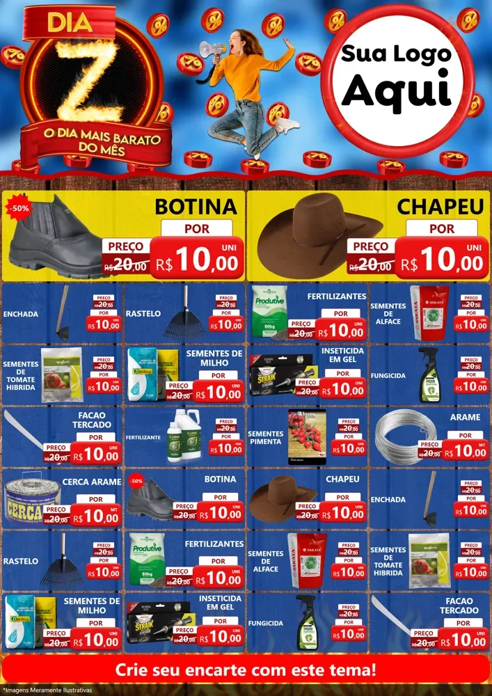 Modelo de Encarte para Encarte A4 Vertical com o tema Dia Z - O Dia Mais Barato Do Mês para Agropecuária