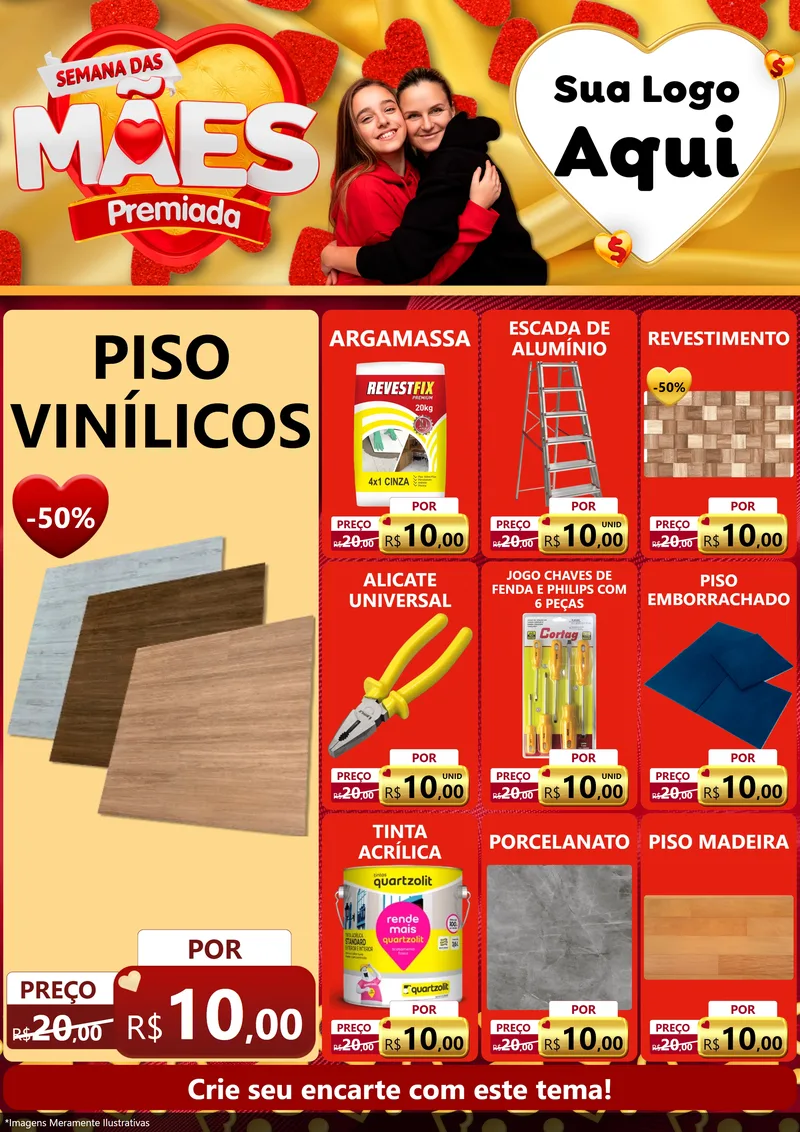 Modelo de Encarte para Encarte A4 Vertical com o tema Semana das Mães Premiada para Material para Construção