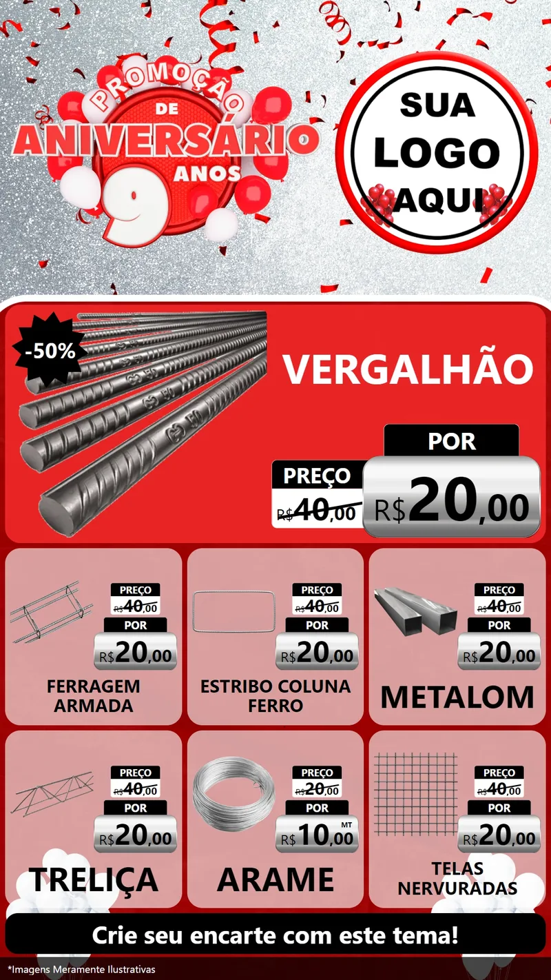 Modelo de Rede Social para Stories com o tema Promoção de Aniversário - 9 Anos para Ferragens