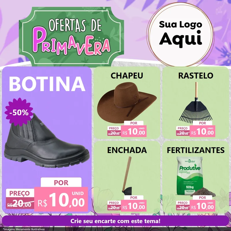 Modelo de Rede Social para Feed Facebook com o tema Ofertas de Primavera para Agropecuária