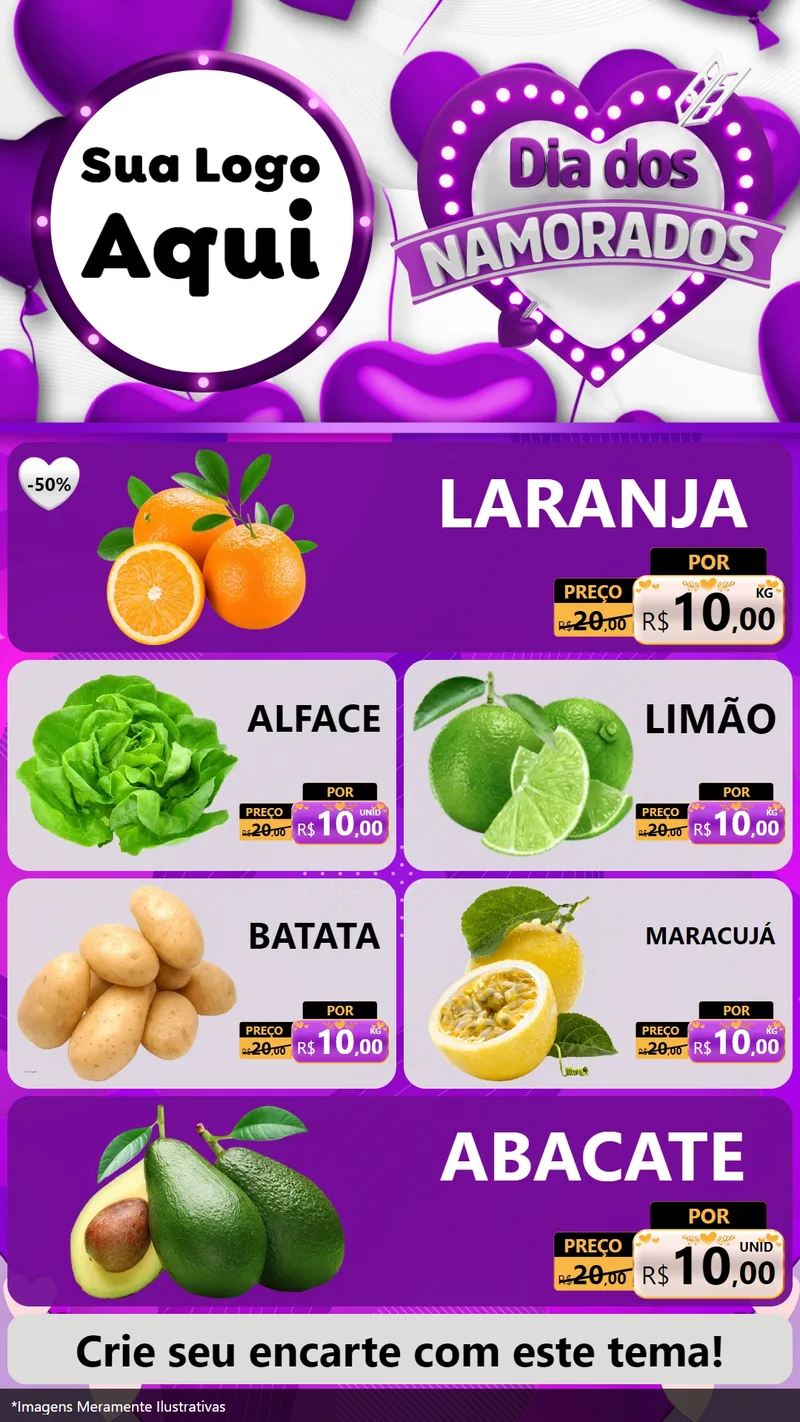 Modelo de TV para TV Vertical com o tema Dia dos Namorados para Hortifrúti