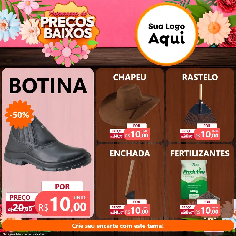 Modelo de Rede Social para Feed Facebook com o tema Primavera de Preços Baixos para Agropecuária