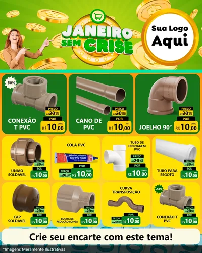 Modelo de Rede Social para Feed Instagram com o tema Janeiro Sem Crise para Tubos e conexões