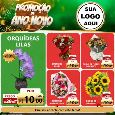 Modelo de Rede Social para Feed Facebook com o tema Promoção de Ano Novo para Floricultura e jardim