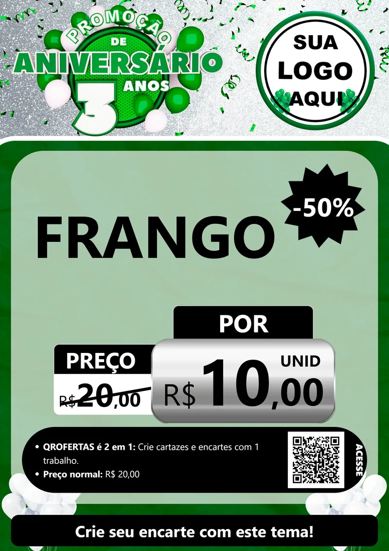 Modelo de Cartaz para Cartaz A4 Vertical com o tema Promoção de Aniversário - 3 Anos para Assados