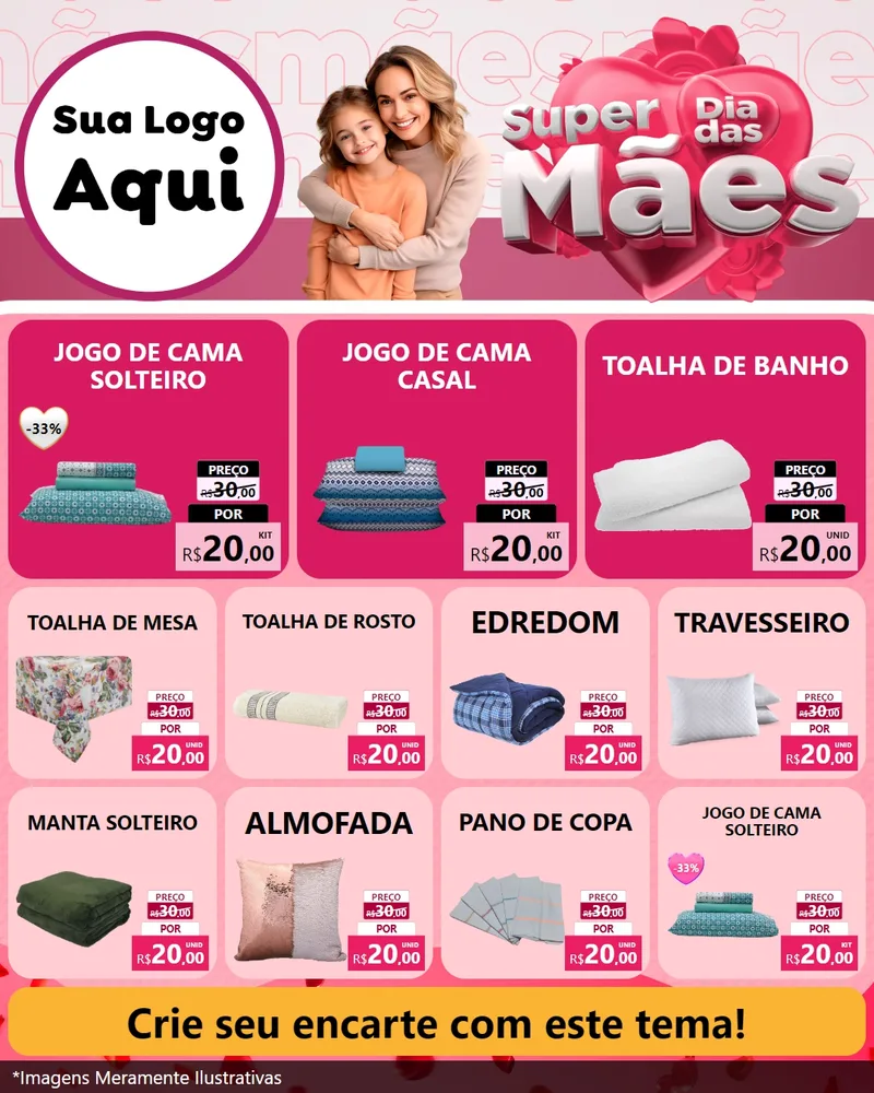 Modelo de Rede Social para Feed Instagram com o tema Super Dia Das Mães para Cama, Mesa e Banho