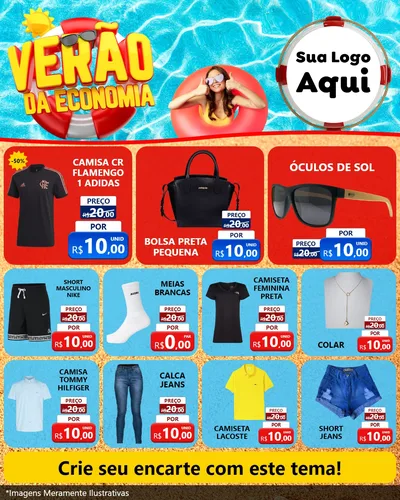 Modelo de Rede Social para Feed Instagram com o tema Verão da Economia para Roupas e acessórios