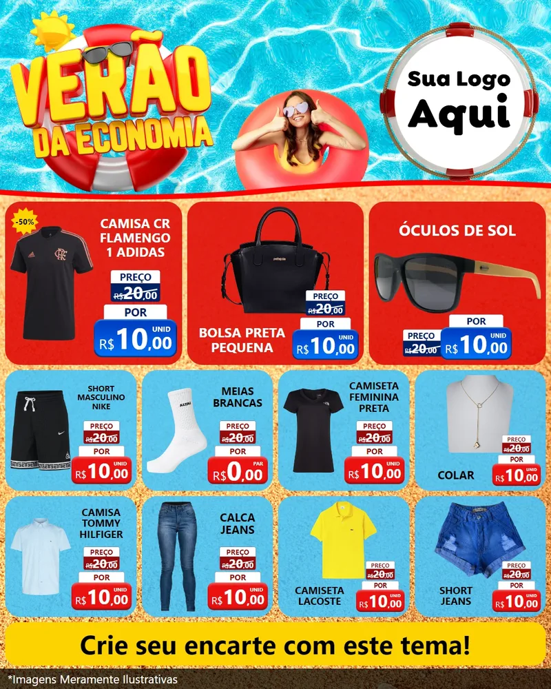 Modelo de Rede Social para Feed Instagram com o tema Verão da Economia para Roupas e acessórios
