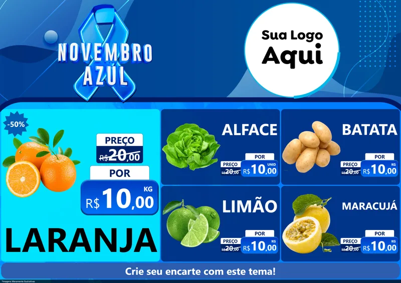 Modelo de Encarte para Encarte A4 Horizontal com o tema Novembro Azul para Hortifrúti