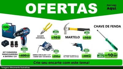 Modelo de TV para TV Horizontal com o tema Ofertas Verde Cartaz para Maquinas e Ferramentas