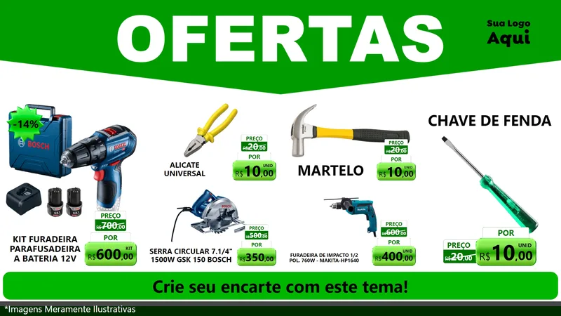 Modelo de TV para TV Horizontal com o tema Ofertas Verde Cartaz para Maquinas e Ferramentas