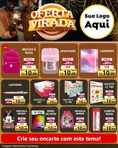 Modelo de Rede Social para Feed Instagram com o tema Oferta da Virada para Papelaria