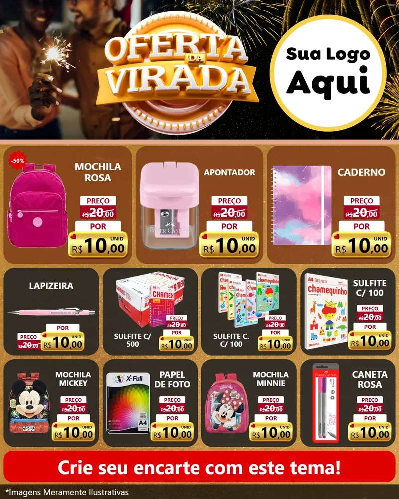 Modelo de Rede Social para Feed Instagram com o tema Oferta da Virada para Papelaria