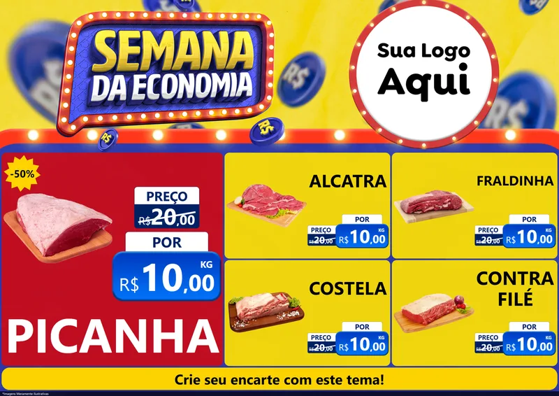 Modelo de Encarte para Encarte A4 Horizontal com o tema Semana da Economia para Açougue