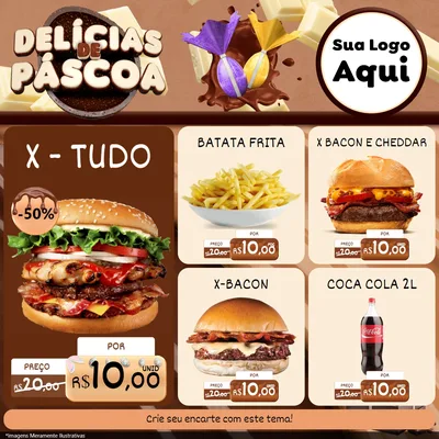 Modelo de Rede Social para Feed Facebook com o tema Delícias de Páscoa para Hamburgueria