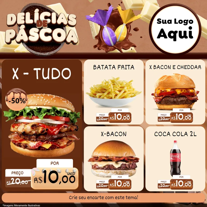 Modelo de Rede Social para Feed Facebook com o tema Delícias de Páscoa para Hamburgueria