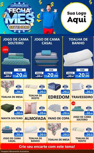 Modelo de Encarte para Encarte Grande com o tema Operação Fecha Mês Setembro para Cama, Mesa e Banho