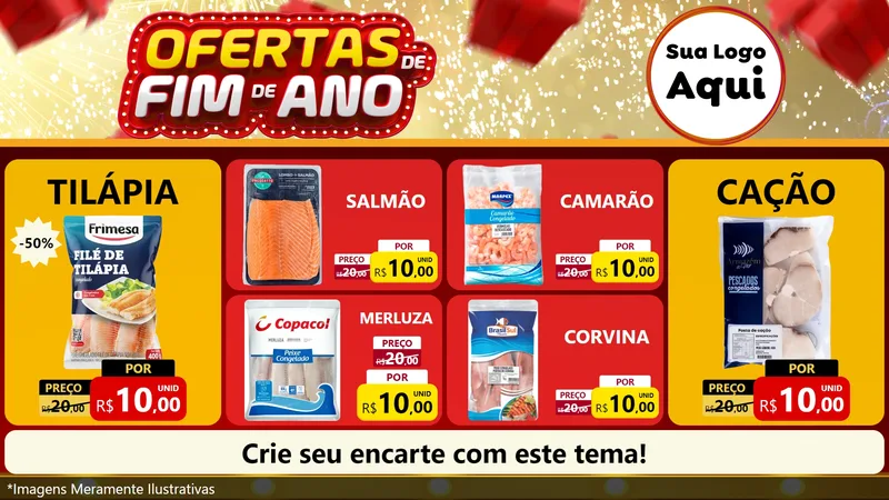 Modelo de TV para TV Horizontal com o tema Ofertas de Fim de Ano para Peixaria